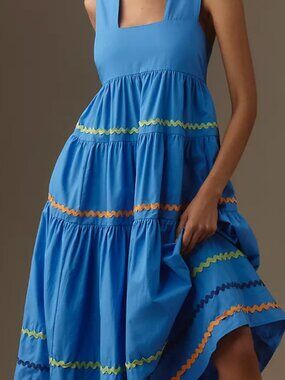 new ANTHROPOLOGIE THE HELENA square neck scalloped maxi dress s small